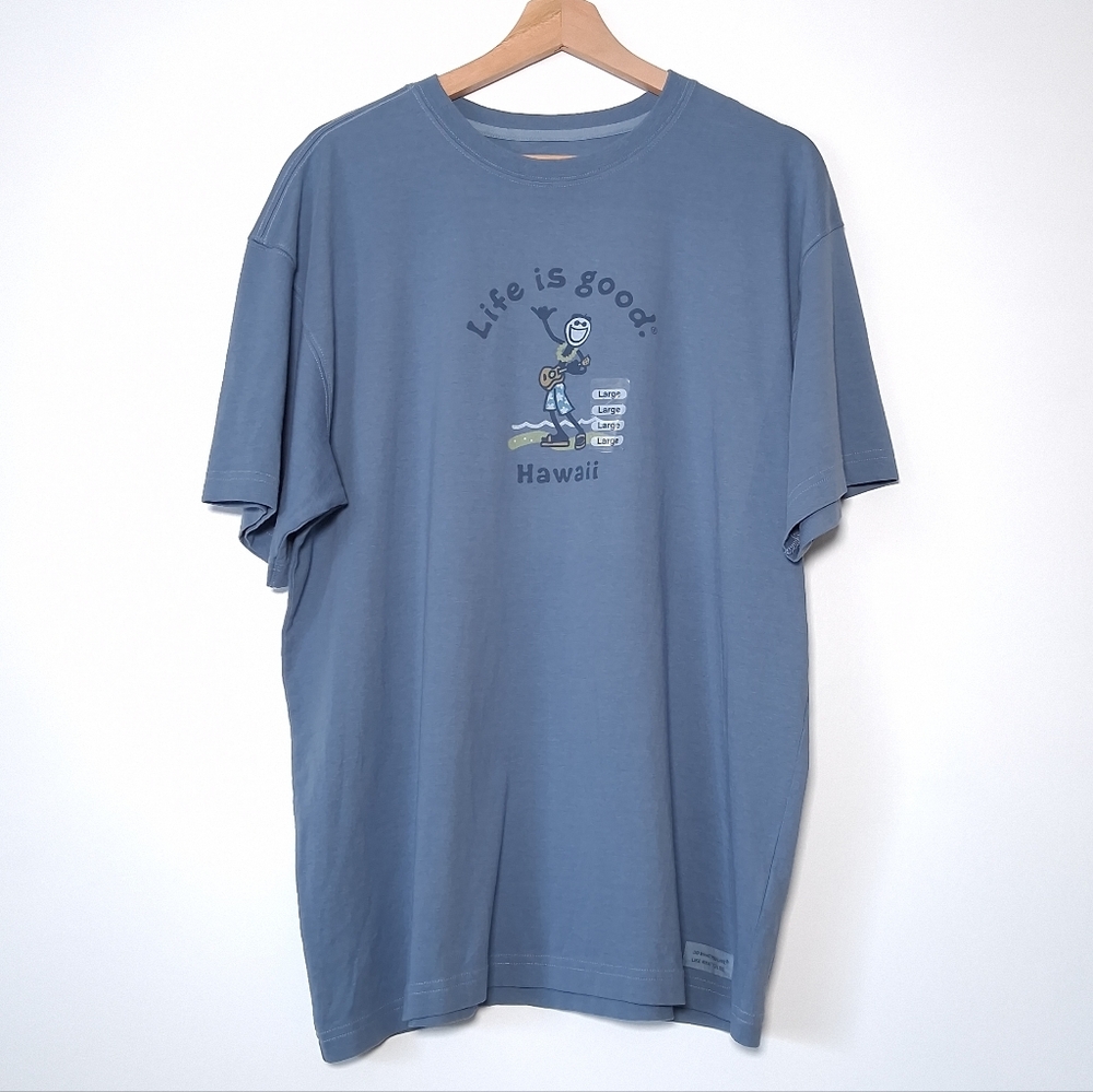 Life is Good T-shirt Hawaii Ukelele Print 100% Cotton